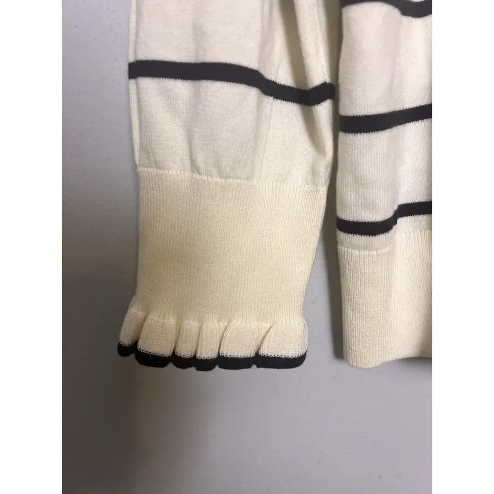 Talbots Womens Cardigan Plus Sz 2X White Black Colorblock Ruffle Sleeve